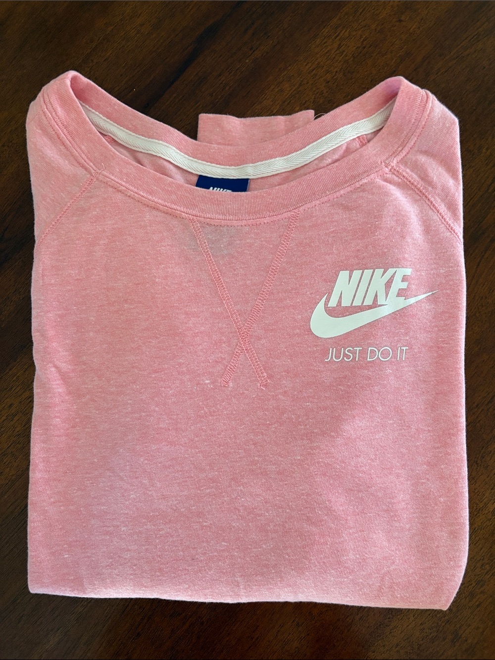 Nike Pink Women’s Long-Sleeve Crew Sweatshirt with White Swoosh